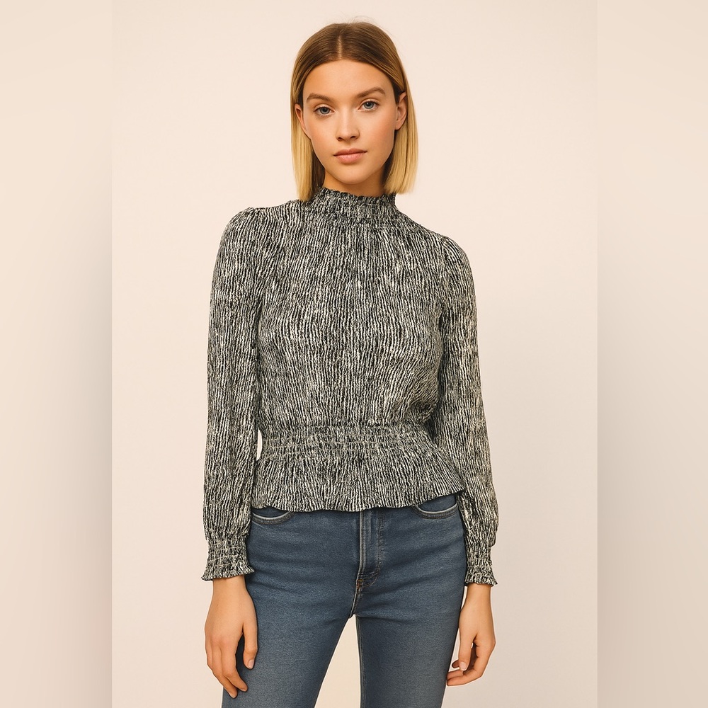 Lucy Paris Green‎ Blouse with Elastic Hems and Button Up Back